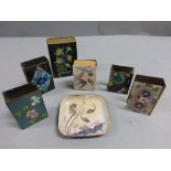 Four Cloisonne Matchbox Holder, Enamel Matchbox Holder & Pin Tray plus a Bryant & May Matchbox