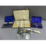 Three Cased Sets of Silver Plated Cutlery together with Loose Silver Plated Cutlery