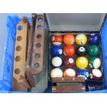 Two Pipe Racks, boxed set of Pool balls and a card box