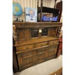 17th century Style Oak Court Cupboard with Linenfold Carving