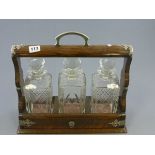 Antique Three Bottle Oak Tantalus