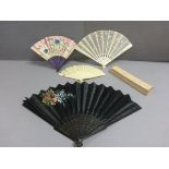 Ivorine Fan, Handpainted Fan and Two Other Fans