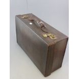 Edwardian Crocodile Travelling Suitcase with Brass Locks and Purple Silk Interior