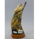 Horn on Wooden Plinth carved with Owls on Branch design