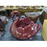 Large Ceramic Purple Glazed Swan Planter