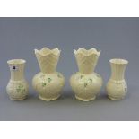 Two Pair of Belleek Shamrock Patterned Vases