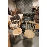 Pair of Pine Kitchen Chairs and a Wooden Bound Suitcase