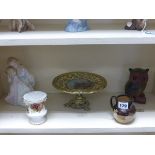 Mixed Lot including Doulton Lambeth Hunting Jug, Lladro Style Figure, Royal Albert, Carved Owl and a