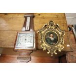 Mid 20th century Oak Cased Barometer and Ornate Gilt Framed Portrait of a Lady