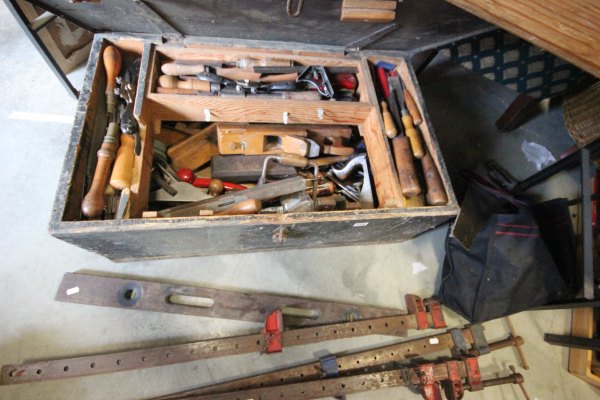 Good Selection of Vintage and more Contemporary Tools including Wooden Tool Box full of old tools