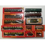 Five Boxed Hornby OO Gauge Carriages, Three Hornby OO Gauge Vans and a Tank Wagon plus Two Loose