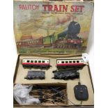 Boxed Palitoy electric Train Set with locomotive, tender and two carriages, some damage to box lid
