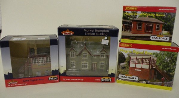 Two boxed Scenecraft by Bachmann  buildings including Market Hampton Station Building & GWR Signal