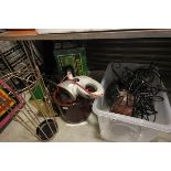 Mixed Lot comprising Umbrella Stand, Magazine Rack, Hedge Trimmer, Lawn Spreader, Plant Pot and