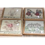 Four Framed and Glazed Small 1930's / 40's  Woowork Samplers (all with different names)