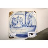 Hand Painted Dutch Delft Tile depicting Pontius Pilot and Jesus, probably Antique