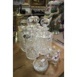 Four Cut Glass Decanters, Four Glass Perfume Bottles and a Glass Paperweight