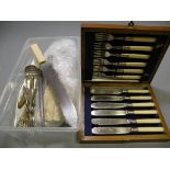 Group of Flatware,  silver plated and bone handled including a Carving Knife and Fork