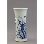 Chinese Blue and White Sleeve Vase decorated with Birds in Foliage