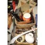 Two Boxes of Mixed items including Clock, Jardiniere, etc