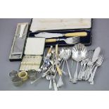 Cased Two Piece Carving Set with Silver Bands together with Various Silver Plated Flatware, etc