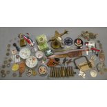 Tray of Mixed Small Collectables including Brass Fighter Plane on Stand, Various Medals, Replica Cap