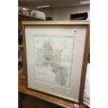 Framed and Glazed Hand Coloured Engraving Map of Oxfordshire published by Henry Teesdale & Co,