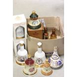 Wade Prince of Wales Scotch Whiskey Bell Decanter (full) plus a group of Empty Wade Whiskey Bell