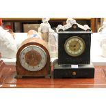 Victorian Slate Mantle Clock plus a 1930's Walnut Cased Mantle Clock