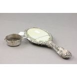 Silver Twin Handled Bowl and a Silver Backed Dressing Mirror (glass broken)