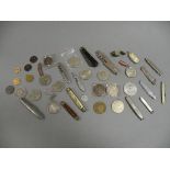 Collection of Various Coins, Medals, Penknives, etc