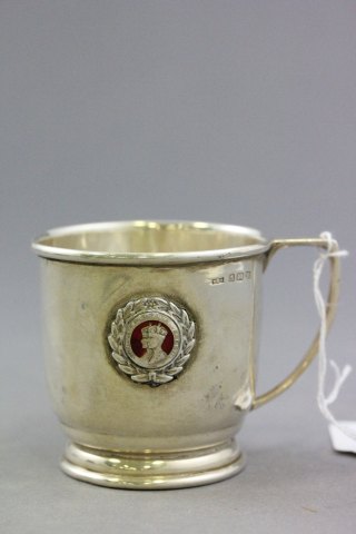 Silver Christening Cup with Enamel Badge of George VI and Queen Elizabeth, Birmingham 1936