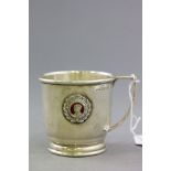 Silver Christening Cup with Enamel Badge of George VI and Queen Elizabeth, Birmingham 1936