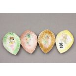 Four Enamel on Copper Leaf Shaped Dishes