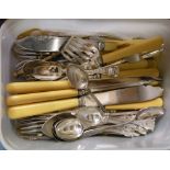 Set of Ten Silver Teaspoons, Three Further Silver Spoons and Various Silver Plated Cutlery