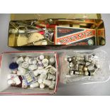 Collection of Bone China Thimbles including Royal Worcester plus Metal Ones including a Silver