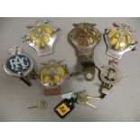 Four Vintage AA Badges, RAC Badge and a Civil Service Badge plus Two AA Keys and RAC Key