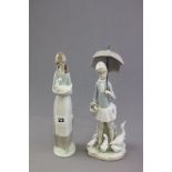 Lladro Figure of a Girl with Umbrella & Ducks (a/f) together with a Nao Figure of Girl holding a