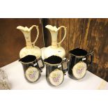 Pair of Blush Ivory Crown Ducal Pitchers with backstamp for 1916 together with Set of Three