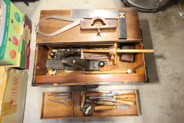 Old Pine Tool Box with Various Good Tools including Stanley No. 4 Plane, Stanley Bailey No. 6,