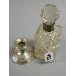 Cut Glass Scent Bottle with Stopper & Silver Collar, Birmingham 1896 together with a Silver Desk