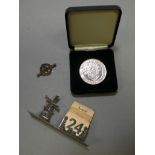 Silver Girl Guides Badge, Cased Silver 'Institute of Quarrying' Medal and a White Metal Windmill