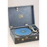 HMV Garmophone in Blue Travelling Case