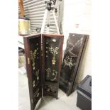 Oriental Lacquered Six Fold Screen decorated with Jade and Mother of Pearl