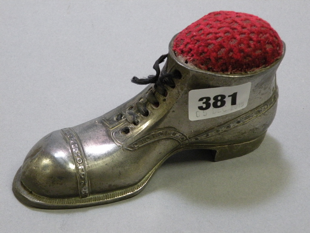 Large Silver Plated Shoe Pin Cushion