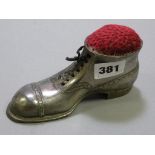 Large Silver Plated Shoe Pin Cushion