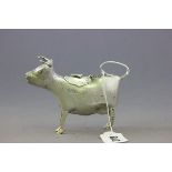 Silver Novelty Cow Creamer, the hinged lid with bee and floral engraving, commission by the vendor