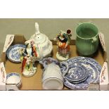 Quantity of Ceramics to include Staffordshire Spill Vases, Blue and White, Teapot, etc