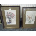Pair of framed watercolours still life of flowers by Millie Marsh