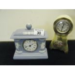 Wedgwood Jasper ware classical design mantle clock, 4" tall x 6" long and a small Edwardian mantle